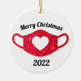 Funkelnd Roter Glitzer Herzmaske 2020 Keramik Ornament