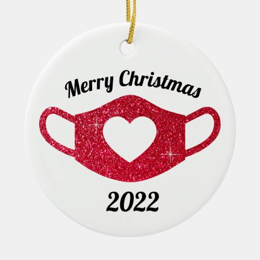 Funkelnd Roter Glitzer Herzmaske 2020 Keramik Ornament (Vorne)