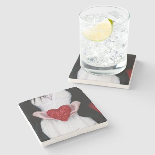 Funkelnd Rotes Liebe Herz (Valentinstag) Steinuntersetzer (Seitenansicht)