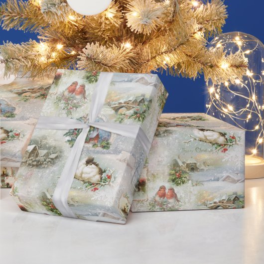 Funkelnd Rustikale Weihnachtsszenen Collage Geschenkpapier (Feiertage)