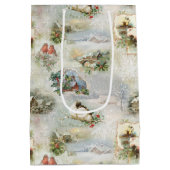 Funkelnd Rustikale Weihnachtsszenen Collage Mittlere Geschenktüte (Rückseite)