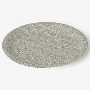 Funkelnd schillernder silberner Glitzer Pappteller