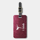 Funkelnd schimmernde Fuchsie "ich trete" Gepäckanhänger (Vorderseite vertikal)