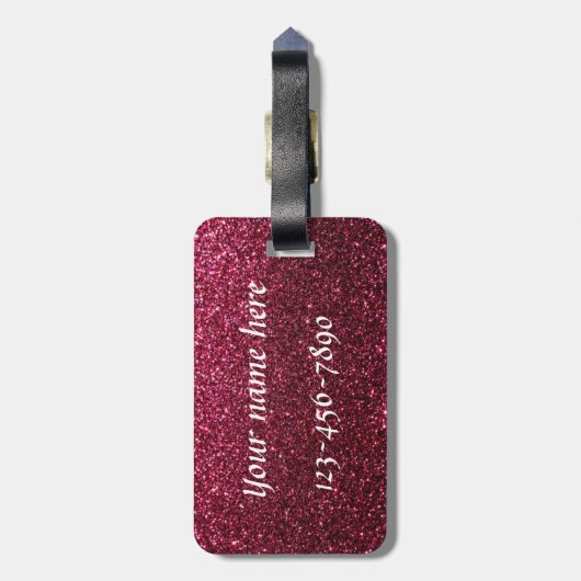 Funkelnd schimmernde Fuchsie "ich trete" Gepäckanhänger (Rückseite vertikal)