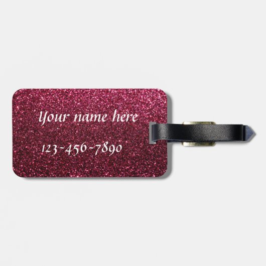 Funkelnd schimmernde Fuchsie "ich trete" Gepäckanhänger (Rückseite horizontal)