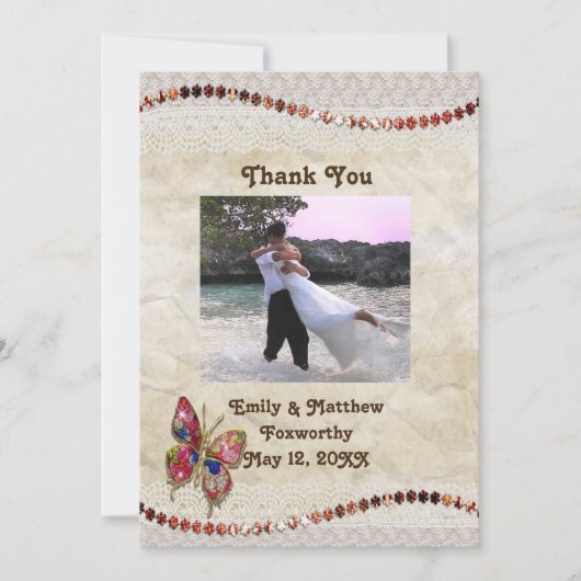 Funkelnd Schmetterling, Spitzen & Pergament Dankes Dankeskarte (Vorderseite)