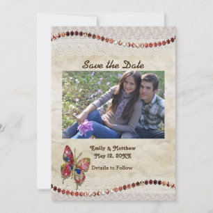 Funkelnd Schmetterling, Spitzen und Pergament Save The Date