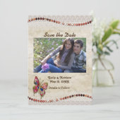 Funkelnd Schmetterling, Spitzen und Pergament Save The Date (Stehend Vorderseite)