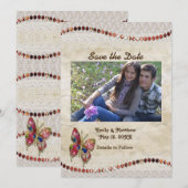 Funkelnd Schmetterling, Spitzen und Pergament Save The Date (Vorne/Hinten)