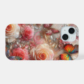 Funkelnd Schmetterlinge und Rose iPhone 15 Hülle (Rückseite (Horizontal))