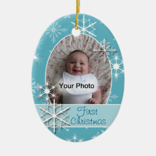 Funkelnd Schneeflocke-Foto-Weihnachtsverzierung Keramik Ornament