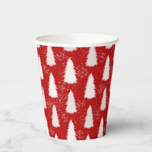 Funkelnd Schneeflocken & Bäume Weihnachten Pappbecher (Rückseite)