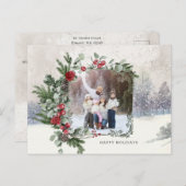 Funkelnd Schneeszene Winter Floral Foto Postkarte (Vorne/Hinten)