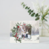 Funkelnd Schneeszene Winter Floral Foto Postkarte (Stehend Vorderseite)