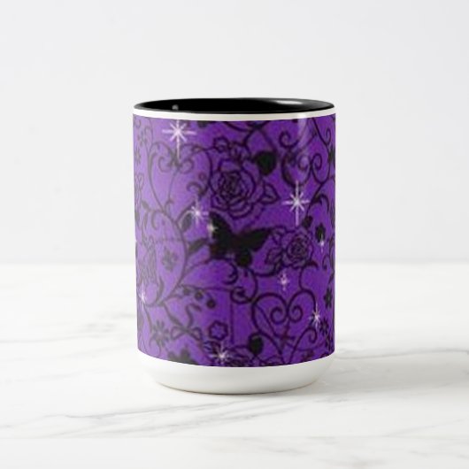 Funkelnd Schwarz-Lila Butterfly-Tasse Zweifarbige Tasse (Mittel)
