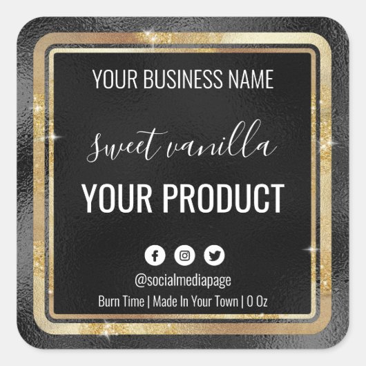 Funkelnd schwarze Foil Soy Melt oder Candle Labels Quadratischer Aufkleber (Vorderseite)