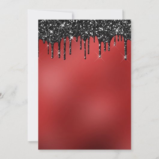 Funkelnd schwarzer Glitzer Dunkelrot-strahlender S Einladung (Rückseite)