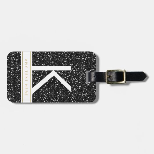 Funkelnd Schwarzer Glitzer Mit Monogramm Erstfahrg Gepäckanhänger (Vorderseite horizontal)