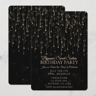 Funkelnd Shooting Stars Black Chic Sweet 16 Einladung