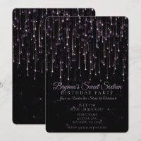 Funkelnd Shooting Stars Lila Sweet 16 Party Invit