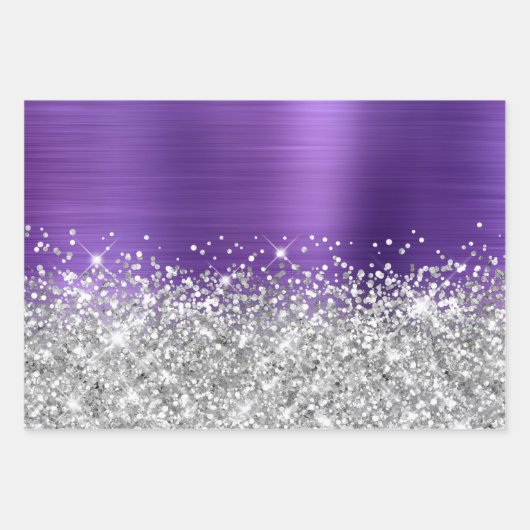 Funkelnd Silber Glitzer Amethyst Lila Imitate Foss Geschenkpapier Set (Vorderseite 2)