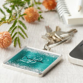 Funkelnd Silber Glitzer Aqua Aquamarin Foil Monogr Schlüsselanhänger (Seite)