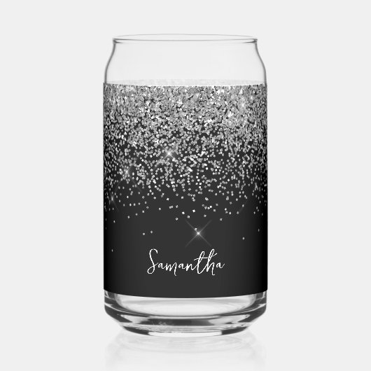 Funkelnd Silber-Glitzer auf Schwarz Dosenglas (Vorderseite)