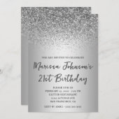 Funkelnd Silber Glitzer Grau Ombre 21. Geburtstag Einladung (Vorne/Hinten)
