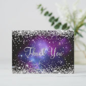 Funkelnd Silber Glitzer Lila Celestial Dankeskarte (Stehend Vorderseite)