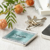 Funkelnd Silber-Glitzer-Minze-Aquamarin-Foil-Monog Schlüsselanhänger (Seite)