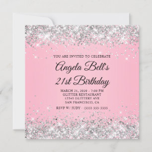 Funkelnd Silber Glitzer Rosa 21. Geburtstag Einladung