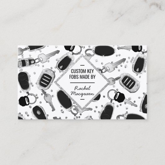 Funkelnd Silber-Glitzer-Schlüsselanhänger Visitenkarte (Vorderseite)