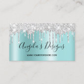 Funkelnd Silber Glitzer Tropfen Licht Türkis Ombre Visitenkarte (Vorderseite)