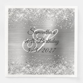 Funkelnd Silber Glitzer und Foil 40. Geburtstag Serviette