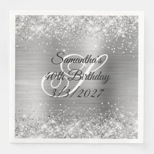 Funkelnd Silber Glitzer und Foil 40. Geburtstag Serviette