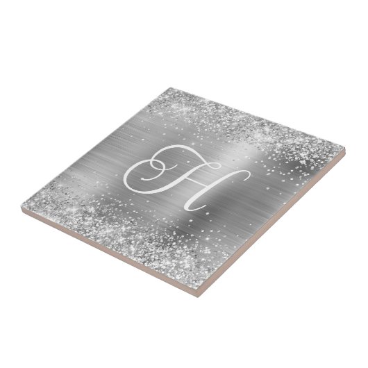 Funkelnd Silber-Glitzer und Fotolongramm Fliese (Seite)