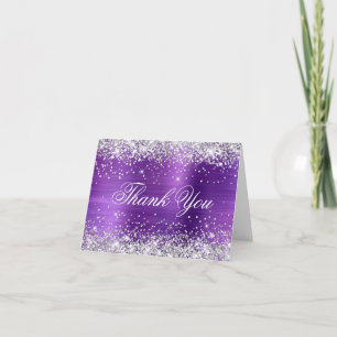 Funkelnd Silber-Imitate Glitzer Amethyst Lila Foil Dankeskarte