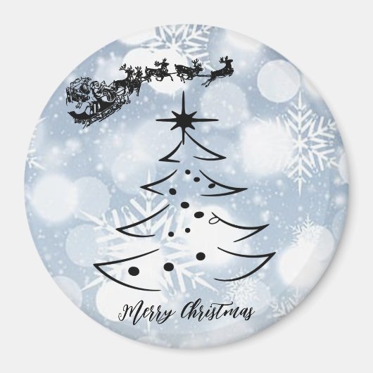 Funkelnd Silber mit Schneeflocke, Weihnachtsmann, Magnet (Vorne)