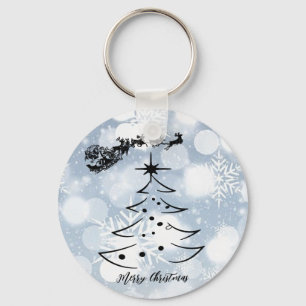 Funkelnd Silber mit Schneeflocke, Weihnachtsmann,  Schlüsselanhänger