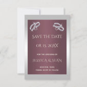 Funkelnd Silber Rings & Burgandy Save The Date (Vorderseite)
