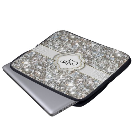 Funkelnd Silber-Sequenz für Laptop-Sieb Laptopschutzhülle (Vorne Knopf)