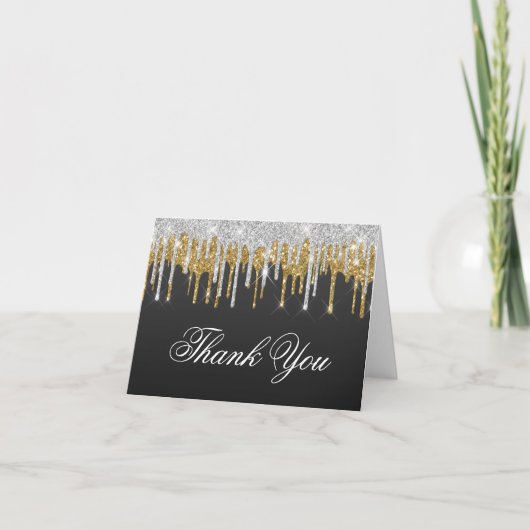 Funkelnd Silber- und Gold-Weihnachtszeit-Glitzer-T Dankeskarte (Vorderseite)
