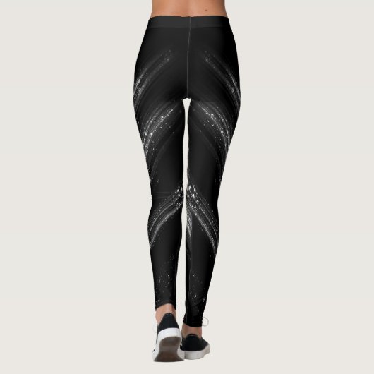 Funkelnd silberfarbene Zickzack Linien Leggings (Rückseite)