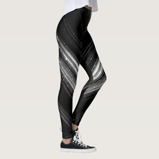 Funkelnd silberfarbene Zickzack Linien Leggings (Rechts)