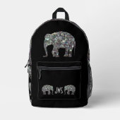 Funkelnd Silbermosaik Elephant Monogram auf schwar Bedruckter Rucksack (Vorderseite)