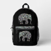 Funkelnd Silbermosaik Elephant Monogram auf schwar Bedruckter Rucksack (Vorderseite)