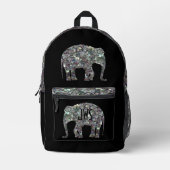 Funkelnd Silbermosaik Elephant Monogram auf schwar Bedruckter Rucksack (Vorderseite)