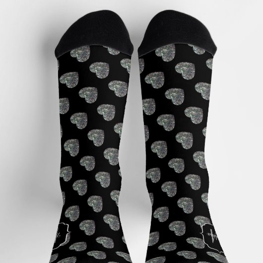 Funkelnd Silbermosaik Glitzer Herzmonogramm Socken (Oben)