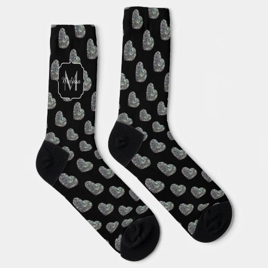 Funkelnd Silbermosaik Glitzer Herzmonogramm Socken (Rechts)