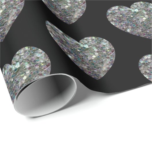 Funkelnd Silbermosaik Herzmuster schwarz Geschenkpapier (Rolleneckpunkt)